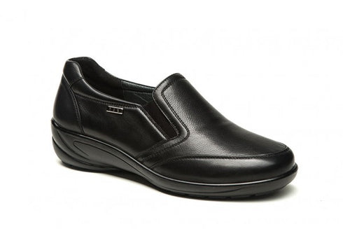 G Comfort Ladies Wide Fit Waterproof Slip-On Shoes P-9512S | Black Leather Comfort Footwear
